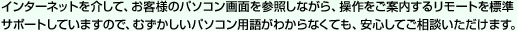 �C���^�[�l�b�g����āA���q�l�̃p�\�R����ʂ��Q�Ƃ��Ȃ���A��������ē����郊���[�g��W���T�|�[�g���Ă��܂��̂ŁA�ނ��������p�\�R���p�ꂪ�킩��Ȃ��Ă��A���S���Ă����k���������܂��B