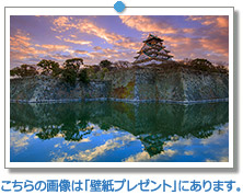 大阪府　朝焼け雲と大阪城｜こちらの画像は「壁紙プレゼント」にあります。