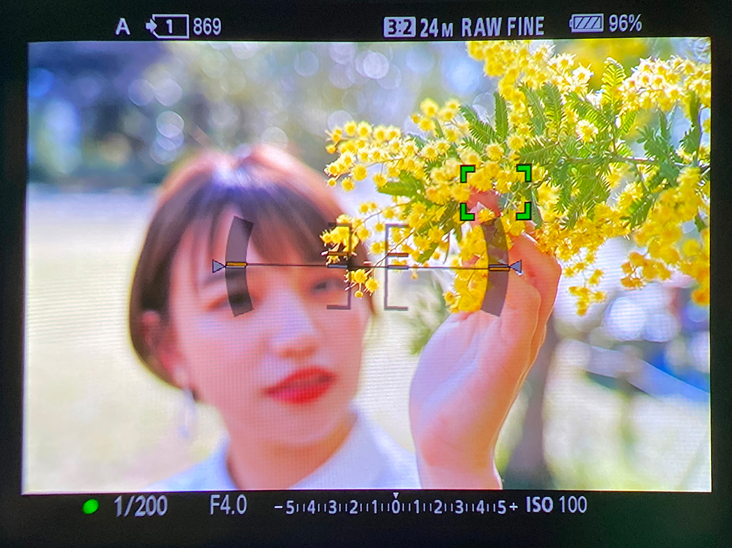 一点AFにして、彼女が触っている花に合わせるようにAF枠を動かします。