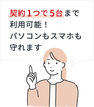 契約1つで5台まで利用可能！パソコンもスマホも守れます