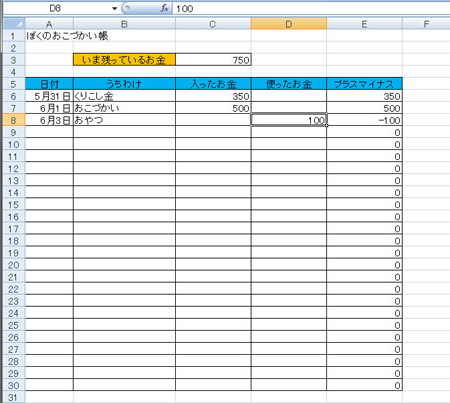 おこづかい帳をつける：手順5