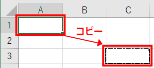 A1に入力された式を、C3にコピーしているイメージ