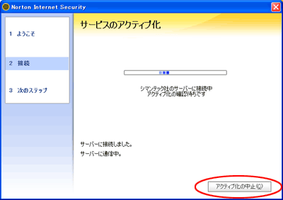 アクティブ化の再試行にチェックを入れている画面