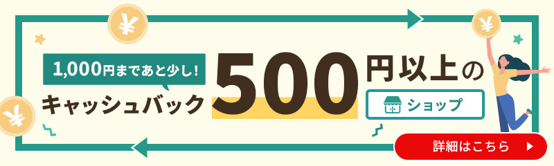 1,000円まであと少し！キャッシュバック500円以上のショップ