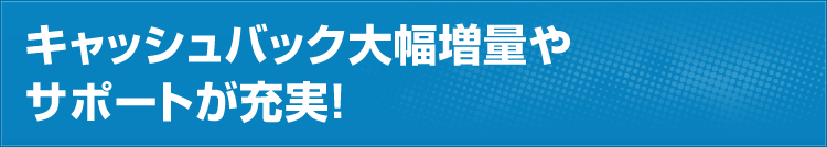 キャッシュバック大幅増量やサポートが充実！