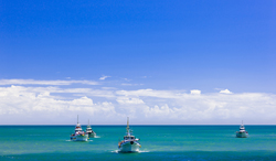 神奈川県 夏の漁船と青空