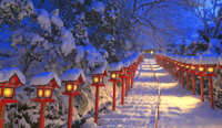 京都府　雪の貴船神社の参道