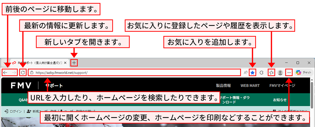 画像：ブラウザーEdge（エッジ）の画面メニュー