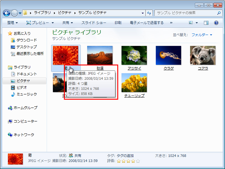 画像のファイルサイズを表示している画面イメージ