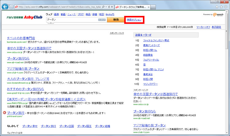 検索結果のページで［検索オプション］をクリックしている画面イメージ