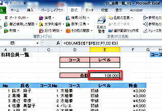 データベース全体の料金の合計値が表示された画面イメージ