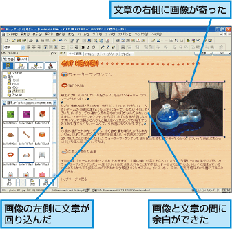 文章の右側に画像が寄った。画像の左側に文章が回りこんだ。画像と文章の間に余白ができた。