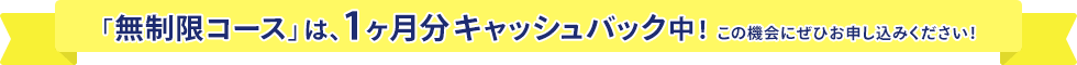 「無制限コース」は、1ヶ月分キャッシュバック中!この機会にぜひお申し込みください!